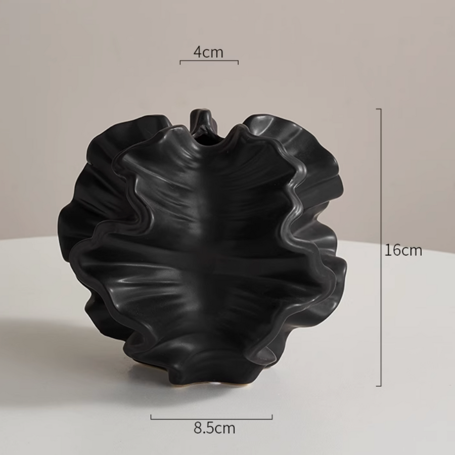 黒いフリルエッジ陶器フラワーベース フリルボールフラワーベース – acacia