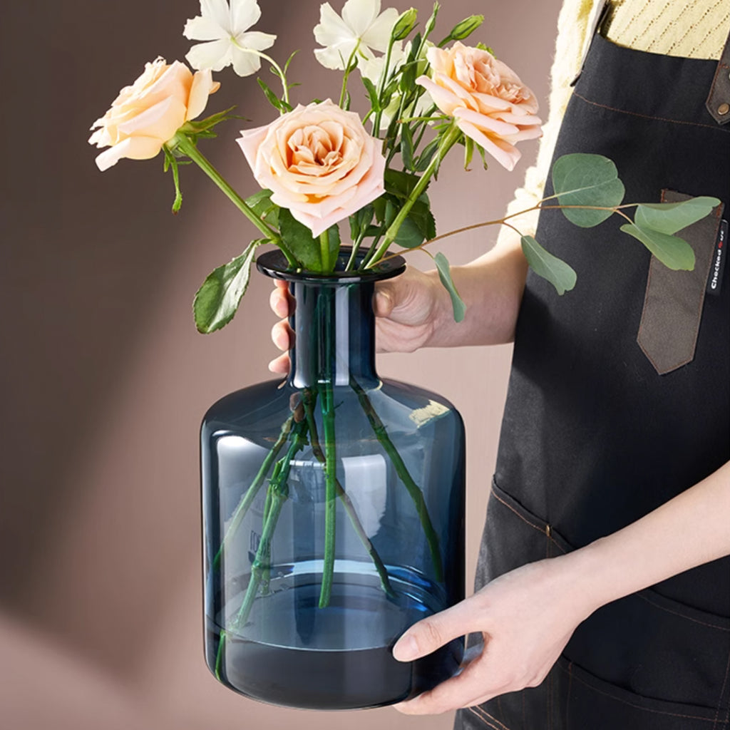 アンティーク ビンテージ 花瓶 フラワーベース ブルー 大瓶 ボトル 美品-