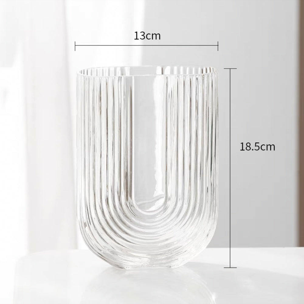 陶器の花瓶 陶器花瓶 ストライプデザインの陶器花瓶 U字型陶器花瓶